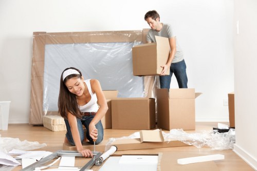 Docklands office removal with desks and equipment being moved efficiently
