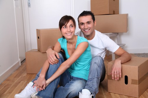 Boxes and furniture prepared for a student move in Docklands